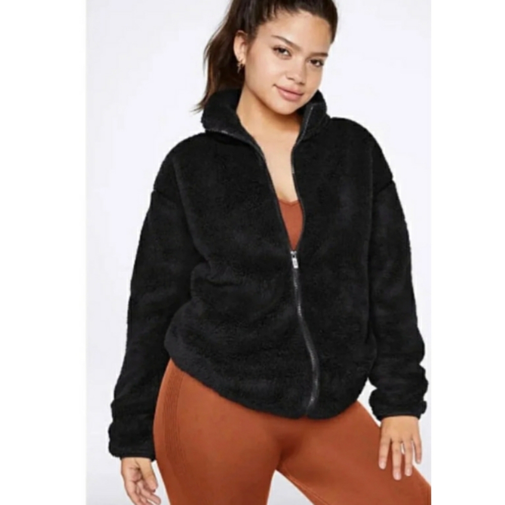 New VS Pink Full Zip Black Teddy